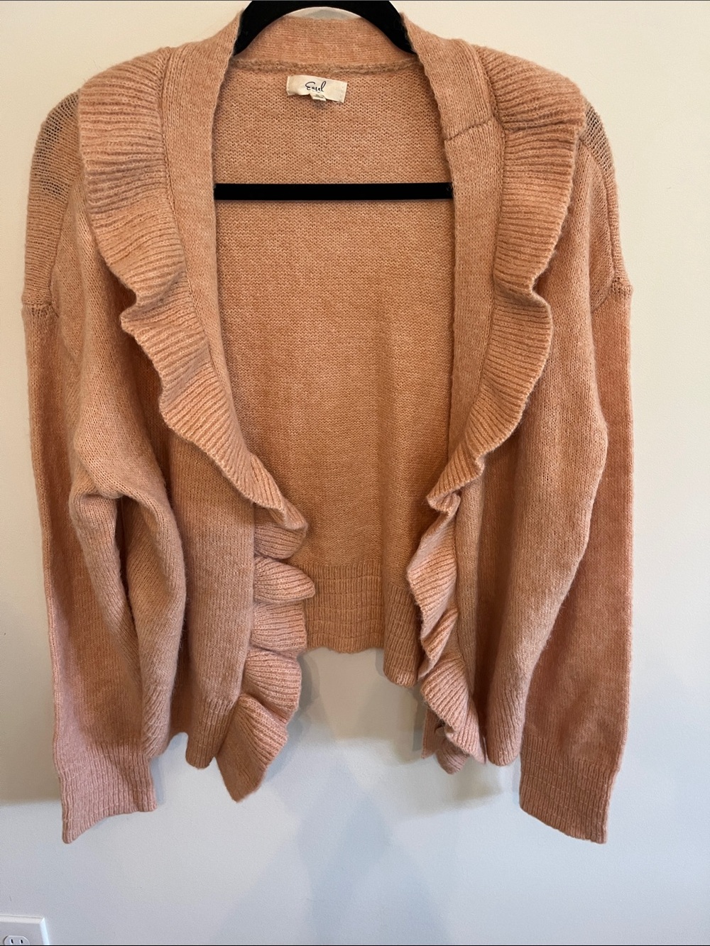 easel Ruffle-Trim Open Cardigan in Blush Pink